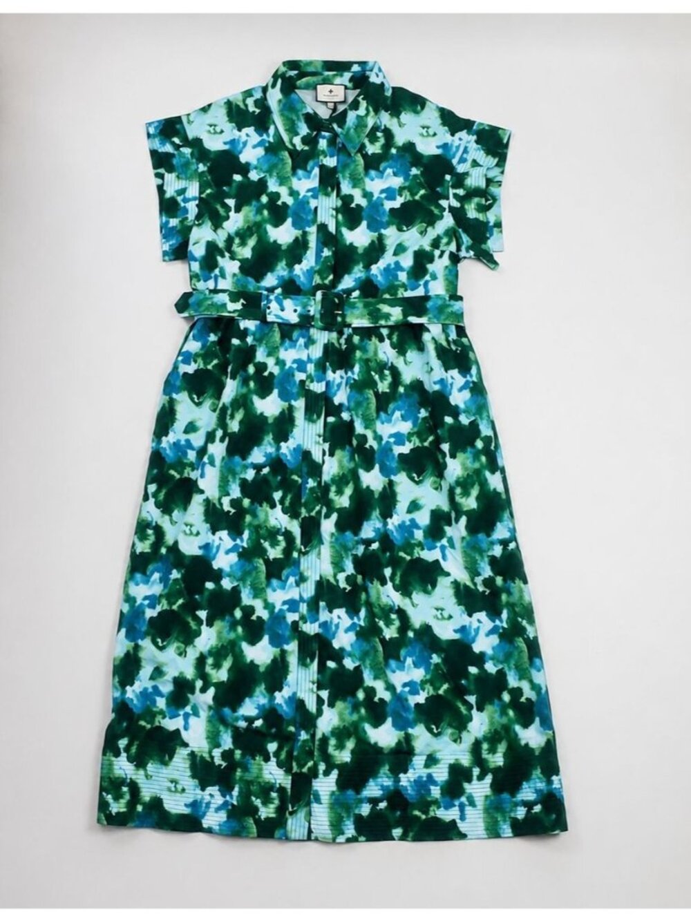 Tuckernuck Chloe Dress Women XXL Deep Lagoon Abstract Watercolor Belted Midi NWT - Picture 5 of 16